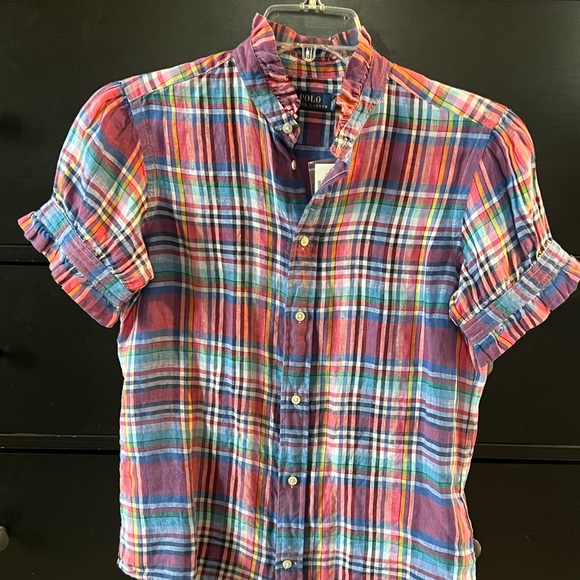 Polo by Ralph Lauren Linen Ruffle Trimmed Blouse - Picture 9 of 11